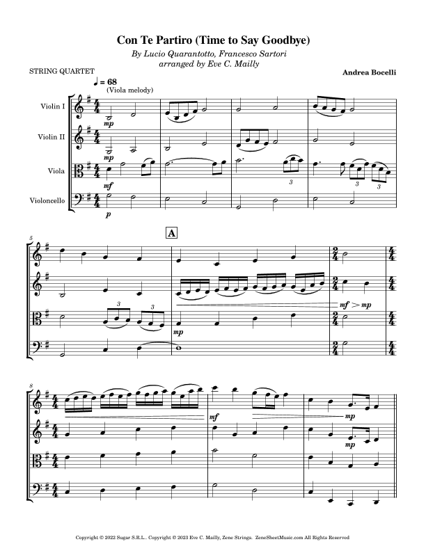 Con Te Partiro (time To Say Goodbye) (arr. Eve C. Mailly - Zene Strings)