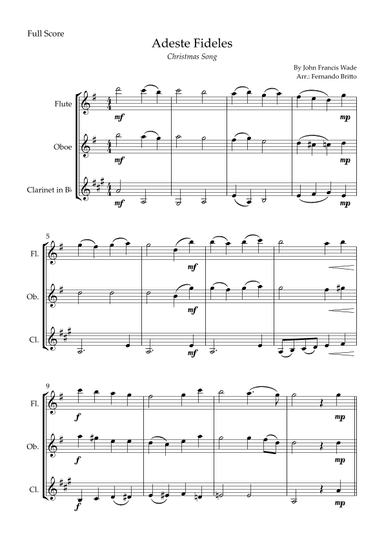 Adeste Fideles (Christmas Song) for Woodwind Trio (arr. Fernando Britto)