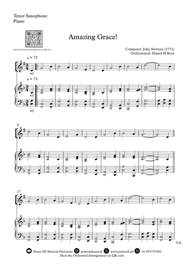 Amazing Grace How Sweet the sound - Easy Tenor Saxophone and Piano (arr. Daniel H Rosa)