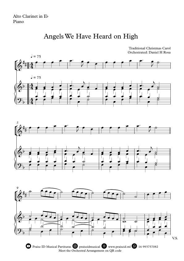 Angels We Have Heard on High  - Gloria in excelsi Deo - Easy Eb Alto Clarinet and Piano (arr. Daniel H Rosa)