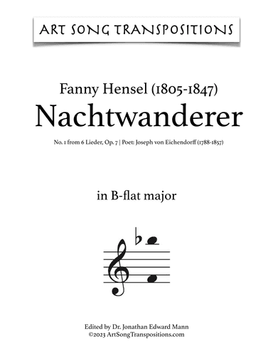 HENSEL: Nachtwanderer, Op. 7 no. 1 (transposed to B-flat major) (arr. ArtSongTranspositions.com)