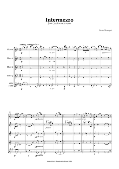 Intermezzo from Cavalleria Rusticana by Mascagni for Flute Quintet (arr. Ander)