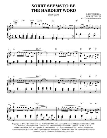 Sorry Seems To Be The Hardest Word (arr. Christian Bennedsen)