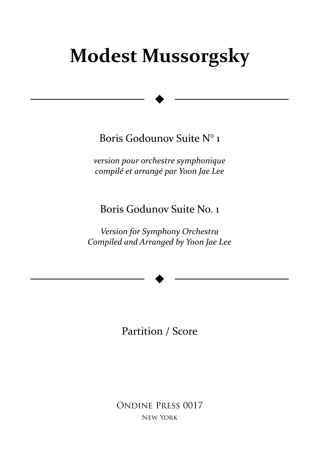 Boris Godunov Suite No. 1 for Symphony Orchestra - Score Only (arr. Yoon Jae Lee)