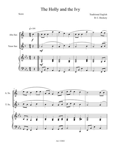 The Holly and the Ivy (Alto and Tenor Sax Duet with Piano Accompaniment) (arr. B. C. Dockery)