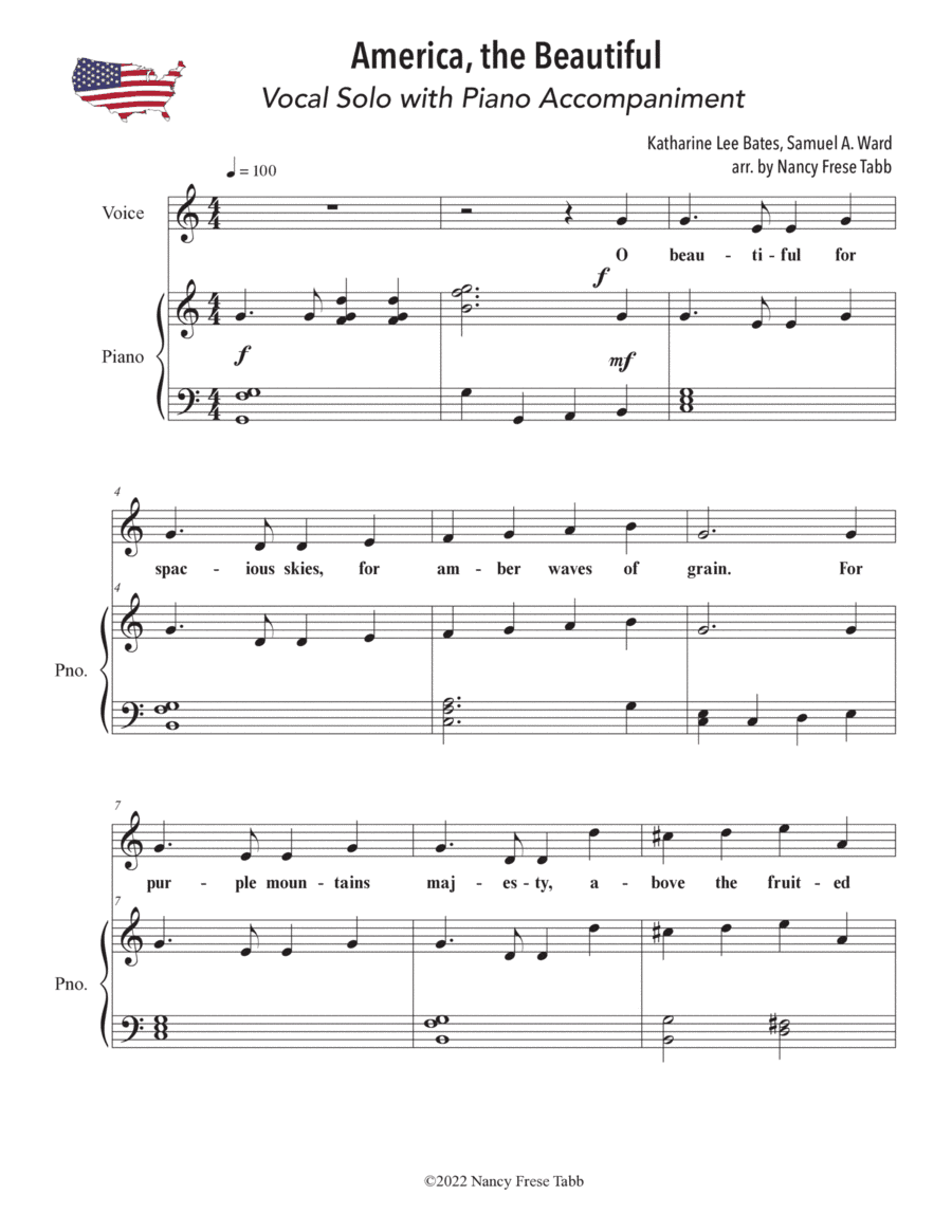 America, The Beautiful for Vocal Solo with Piano Accompaniment (arr. Nancy Frese Tabb)