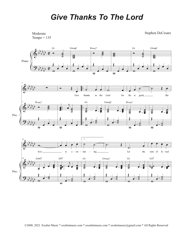 Give Thanks To The Lord (Unison choir)