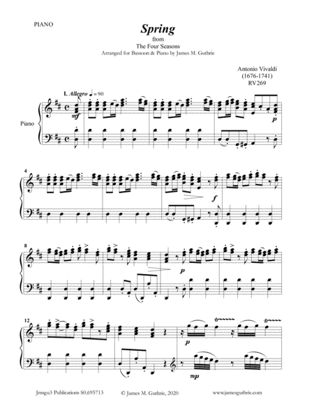 Vivaldi: The Four Seasons Complete for Bassoon & Piano (arr. James M. Guthrie, ASCAP)