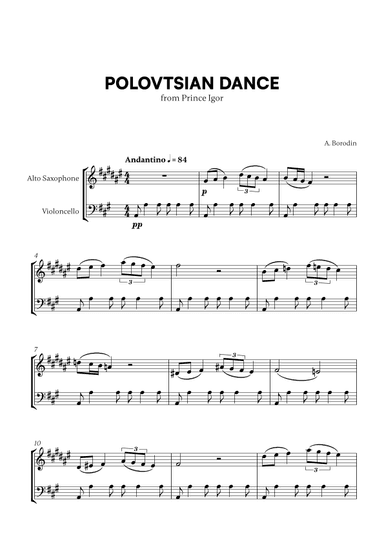 Polovtsian Dance (from Prince Igor) (for Alto Sax and Cello) (arr. Cadenza Editions)
