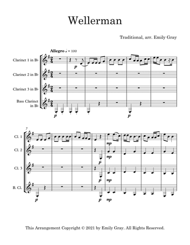 Wellerman (Clarinet Quartet) (arr. Emily Gray)