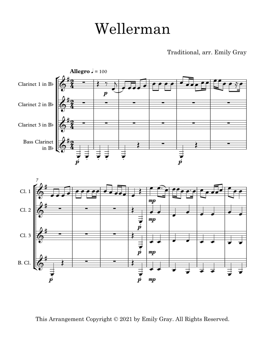Wellerman (Clarinet Quartet) (arr. Emily Gray)