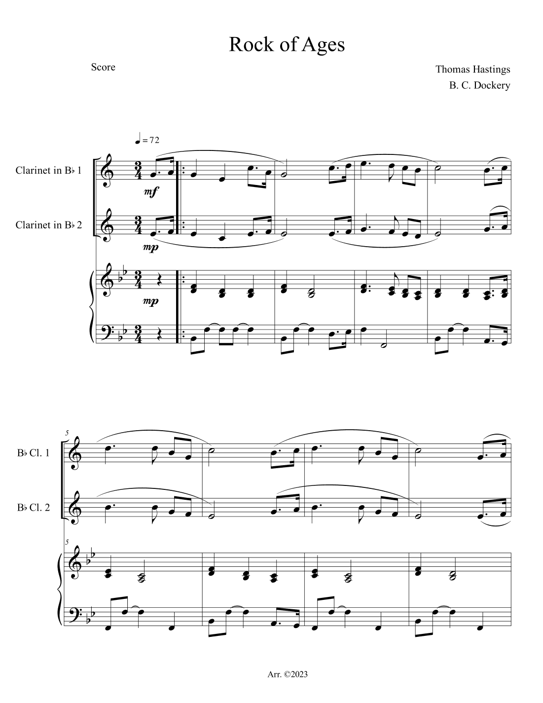 Rock of Ages (Clarinet Duet with Piano Accompaniment) (arr. B. C. Dockery)