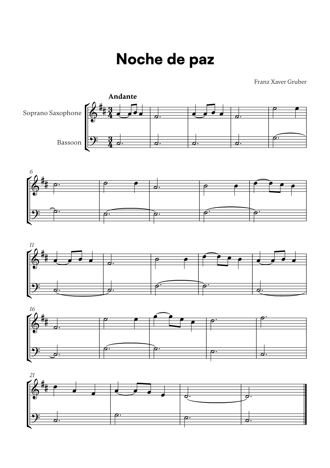 Noche de paz (for Soprano Saxophone and Bassoon) (arr. Cadenza Editions)