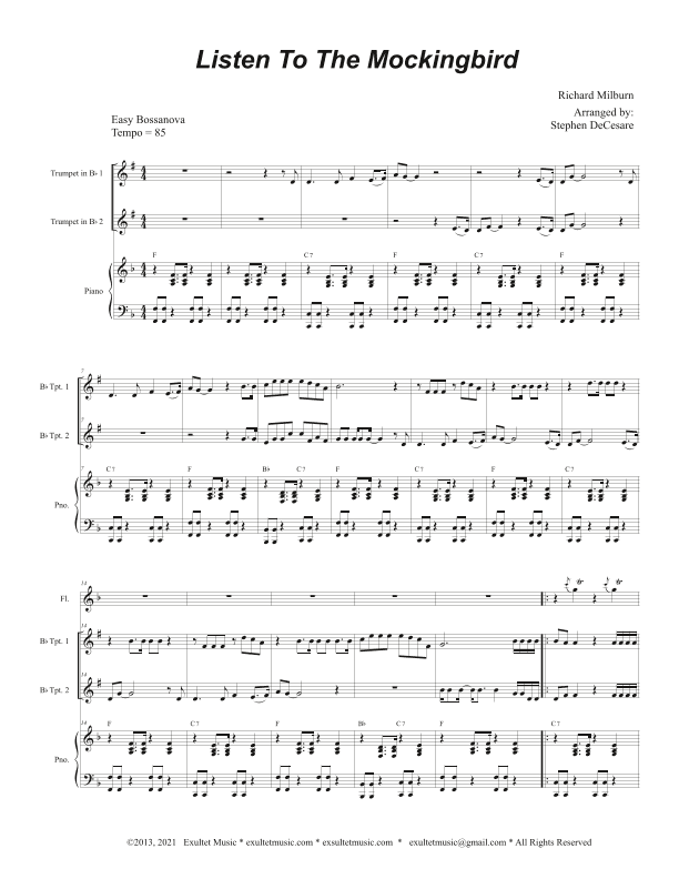 Listen To The Mockingbird (Duet for Bb-Trumpet) (arr. Stephen DeCesare)