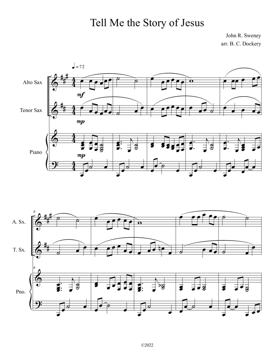 Tell Me the Story of Jesus (Alto and Tenor Sax Duet with Piano Accompaniment) (arr. B. C. Dockery)