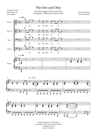 The One And Only (arr. Arranged for The Pink Singers by Ian Faulkner)