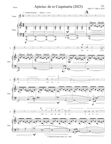 Apicius de re Coquinaria (2023) piano-vocal score