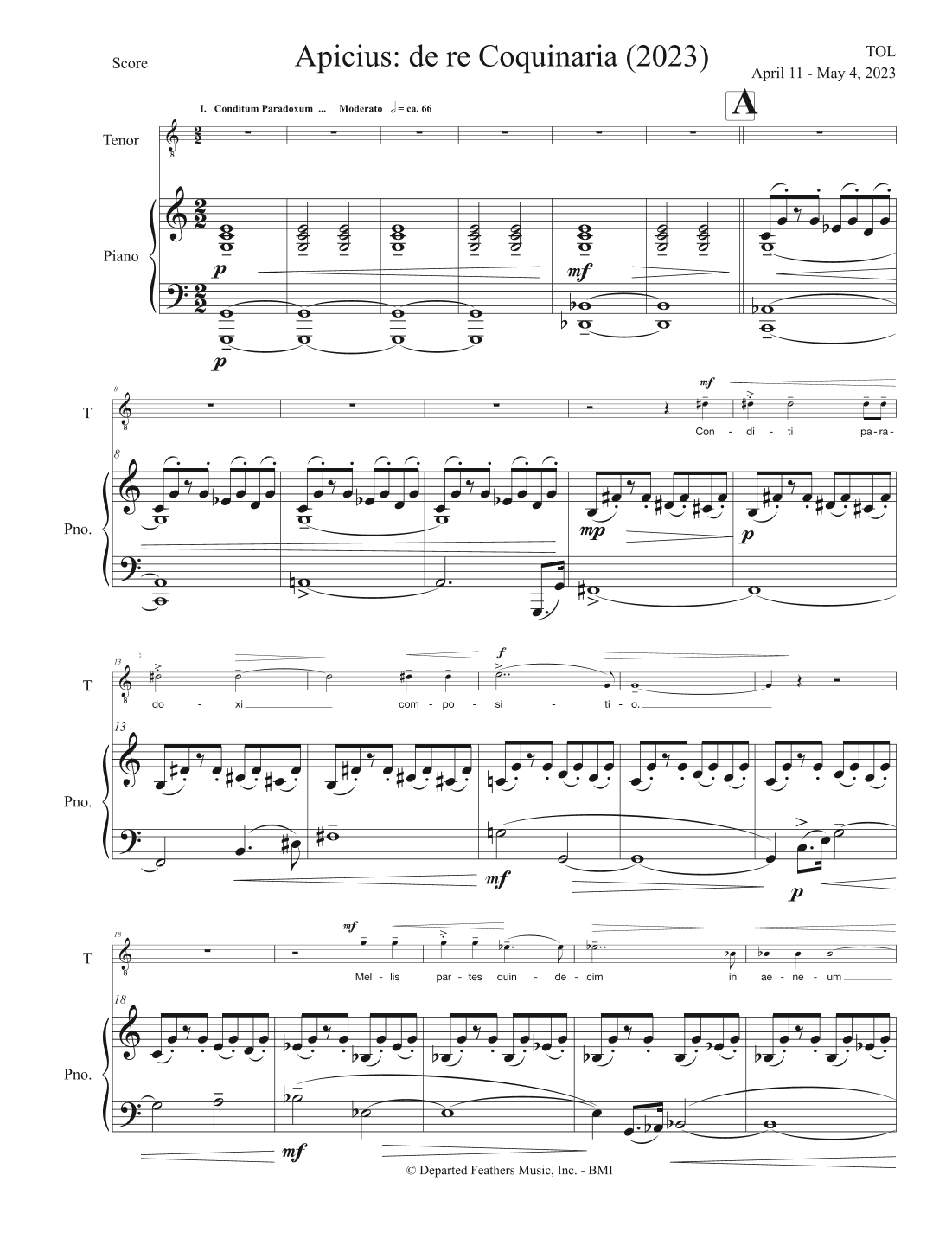 Apicius de re Coquinaria (2023) piano-vocal score