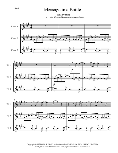 Message In A Bottle - Score Only (arr. Barbara Anderson-Jones)