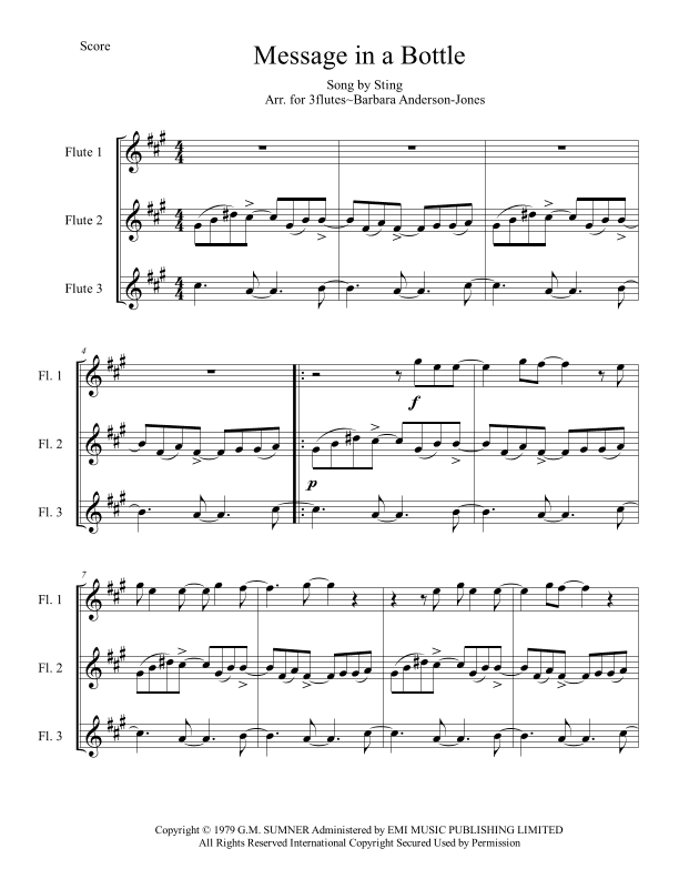 Message In A Bottle - Score Only (arr. Barbara Anderson-Jones)