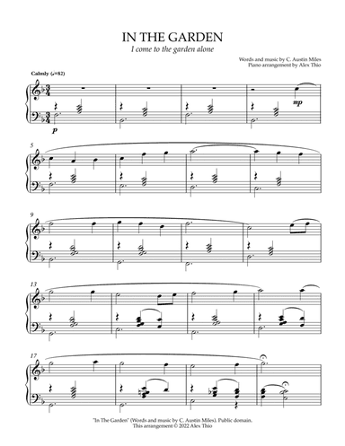 In The Garden (I Come to the Garden Alone) - Piano Solo (arr. Alex Thio)