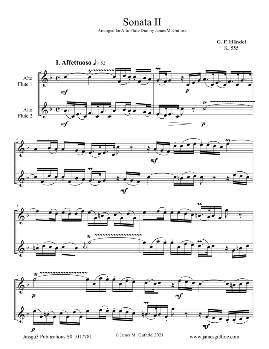 Handel: Sonata No. 2 for Alto Flute Duo (arr. James M. Guthrie)