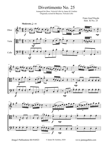 Haydn: Divertimento No. 25 Trio for Oboe, Viola & Cello (arr. James M. Guthrie)