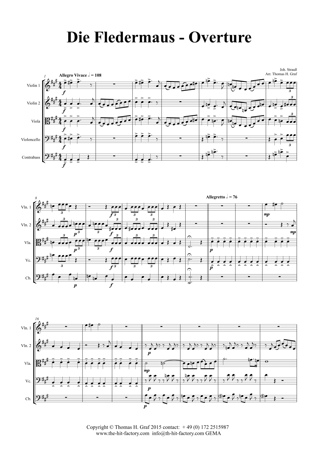 Die Fledermaus - Overture Johann Strauss - String Orchestra - A (arr. Thomas H. Graf)