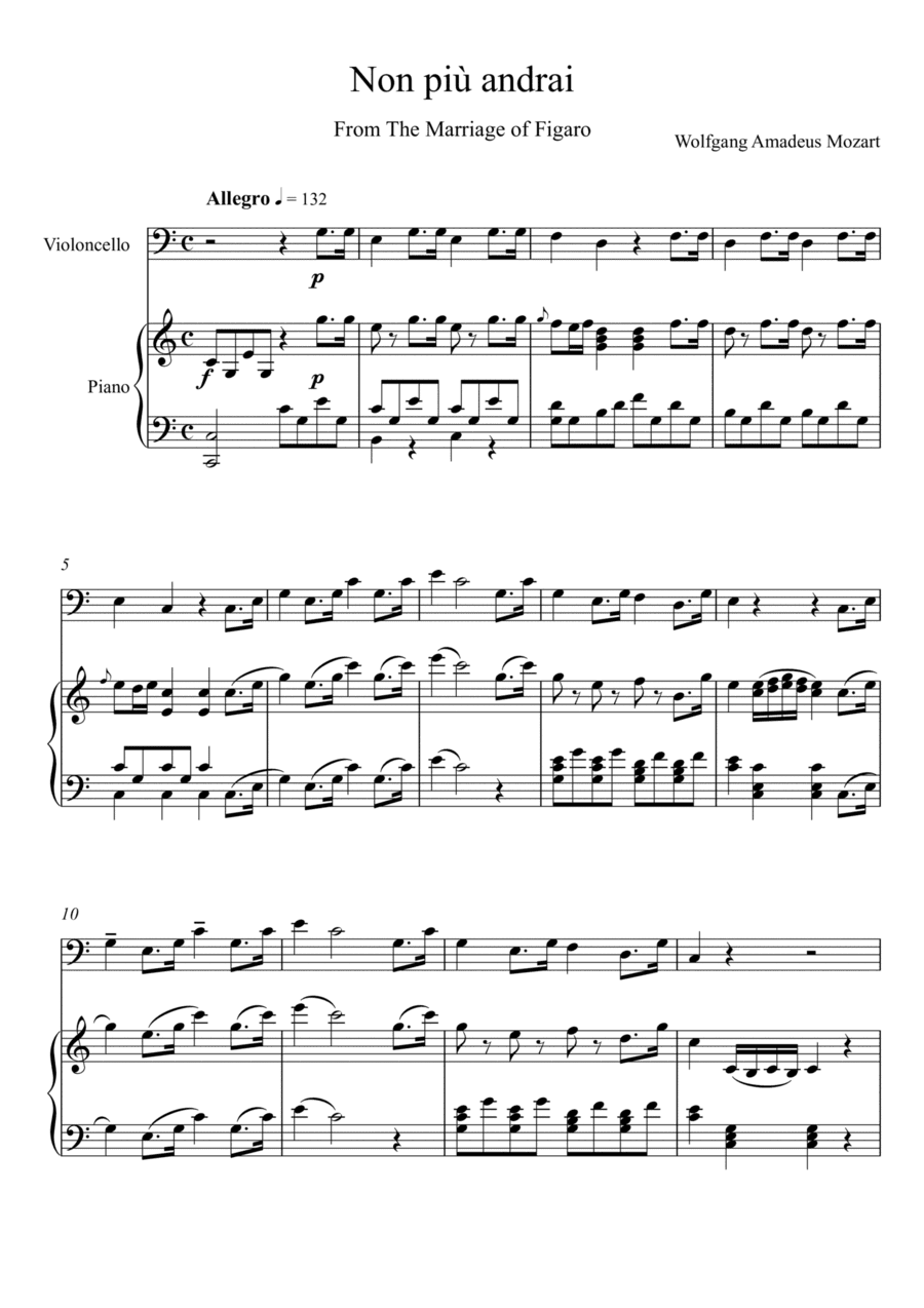 Wolfgang Amadeus Mozart - Non più andrai - The Marriage of Figaro (Violoncello Solo) (arr. André Laitano)