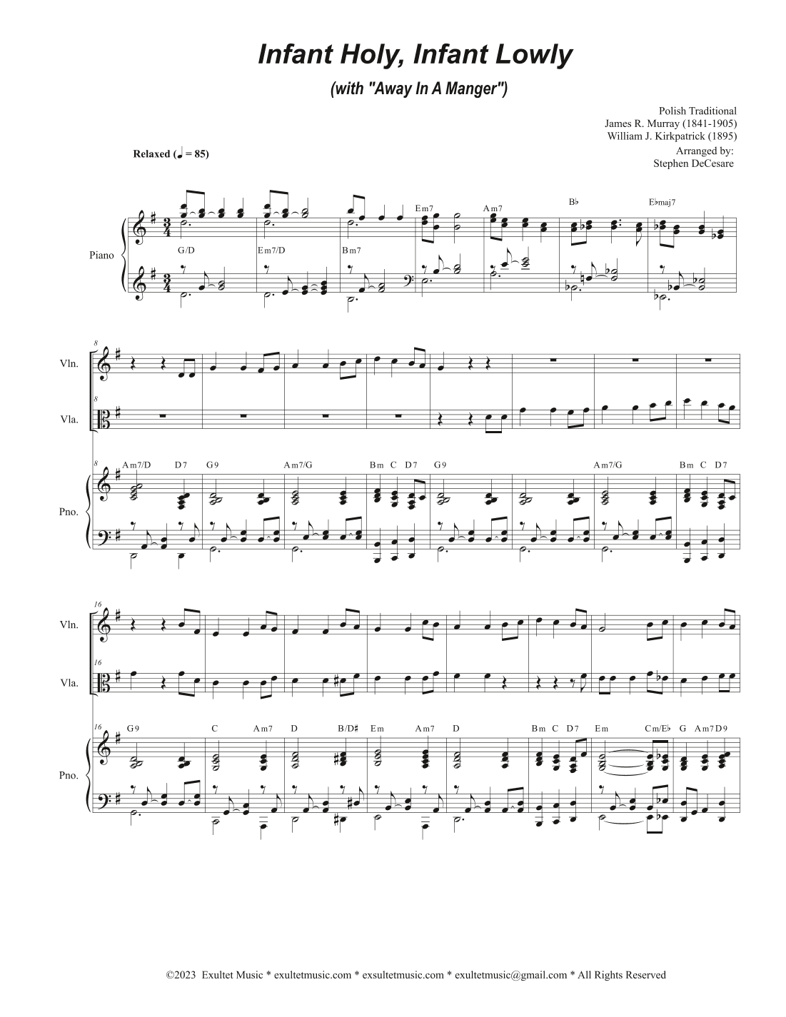 Infant Holy, Infant Lowly (with "Away In A Manger") (Duet for Violin and Viola) (arr. Stephen DeCesare)