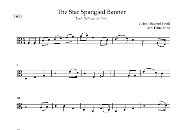 The Star Spangled Banner (USA National Anthem) for Viola Solo (arr. Fabio Britto)