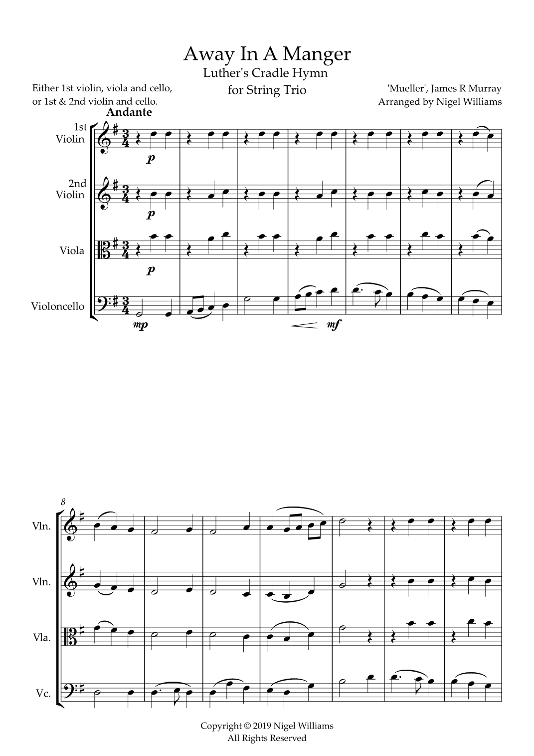 Away In A Manger, for String Trio (arr. Nigel Williams)