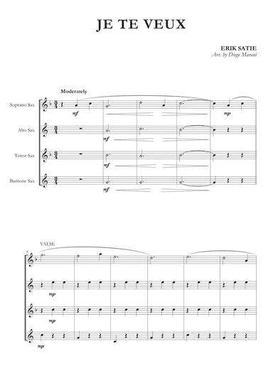 Je Te Veux for Saxophone Quartet (arr. Diego Marani)