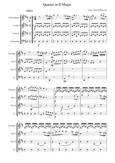 Quartet for Viola d'amore, 2 Violins and Cello (arr. Alex Tinlin)