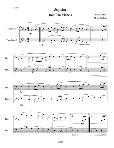 Jupiter (from The Planets) for Trombone Duet (arr. B. C. Dockery)