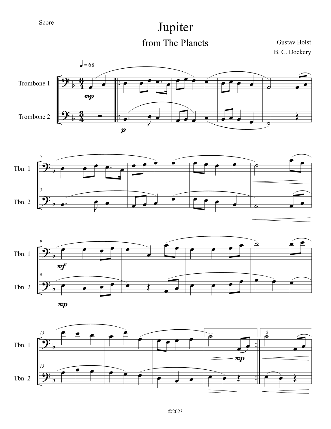 Jupiter (from The Planets) for Trombone Duet (arr. B. C. Dockery)