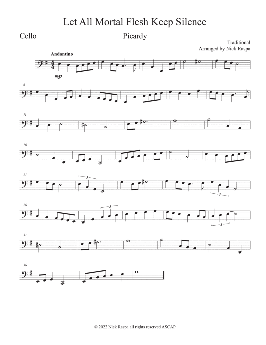 Let All Mortal Flesh Keep Silence (String Trio) Cello part (arr. Nick Raspa)