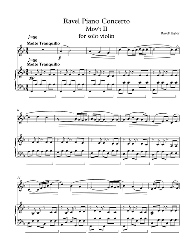 Ravel Piano Concerto Mov't II for Violin Solo (arr. Paul Taylor)