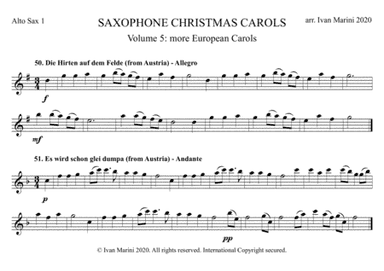SAXOPHONE CHRISTMAS CAROLS vol. 5 - 12 world famous European Carols for Sax Quartet (SATB or AATB) (arr. Ivan Marini)
