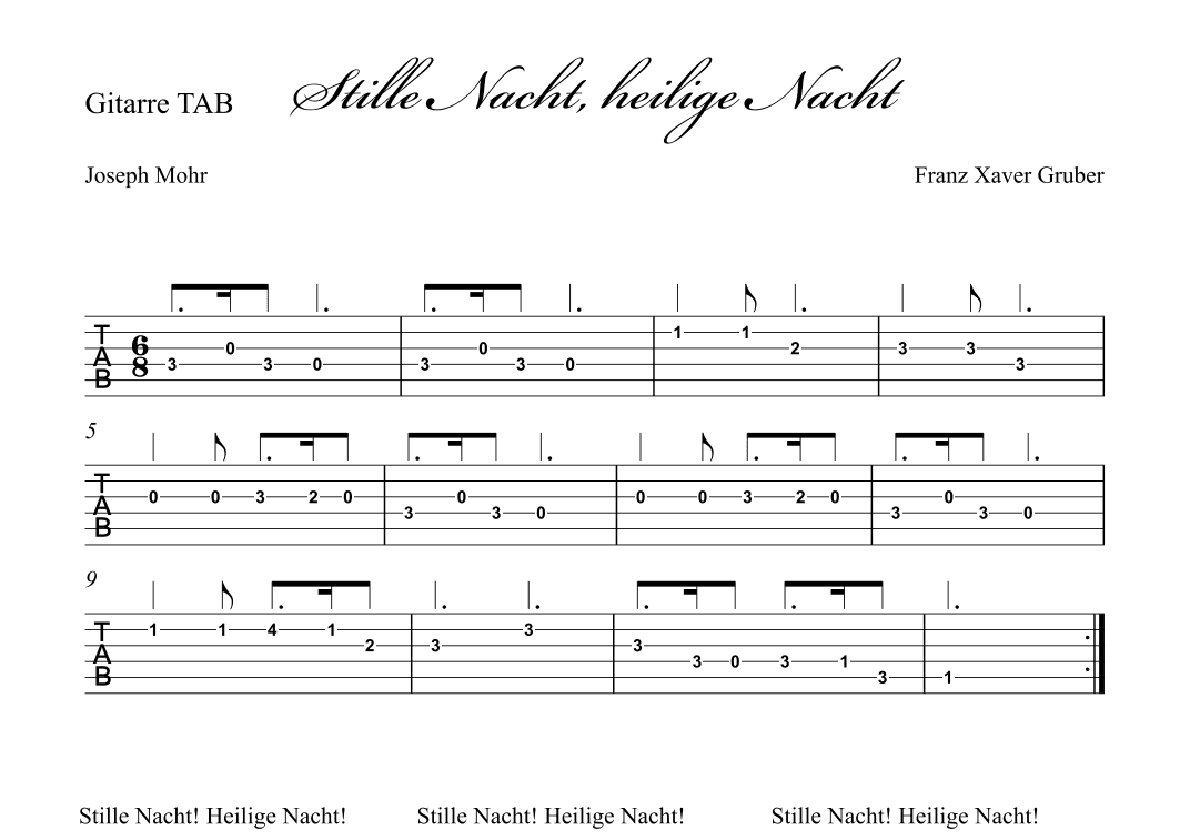 Stille Nacht (Holy Night) - Gitarre TAB (arr. Albrecht Kuch-Weidenbrück)