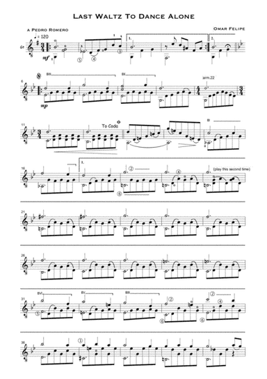 Last Waltz To Dance Alone for solo guitar