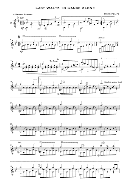 Last Waltz To Dance Alone for solo guitar
