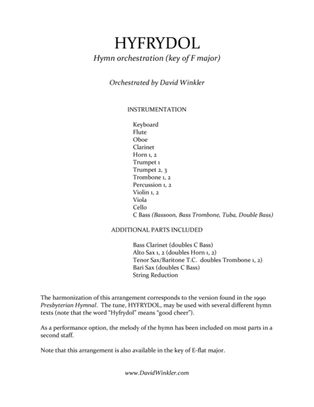 HYFRYDOL (Key of F) - hymn orchestration (arr. David Winkler)