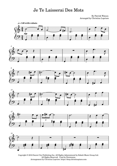 Je Te Laisserai Des Mots (arr. Christina Lopriore)