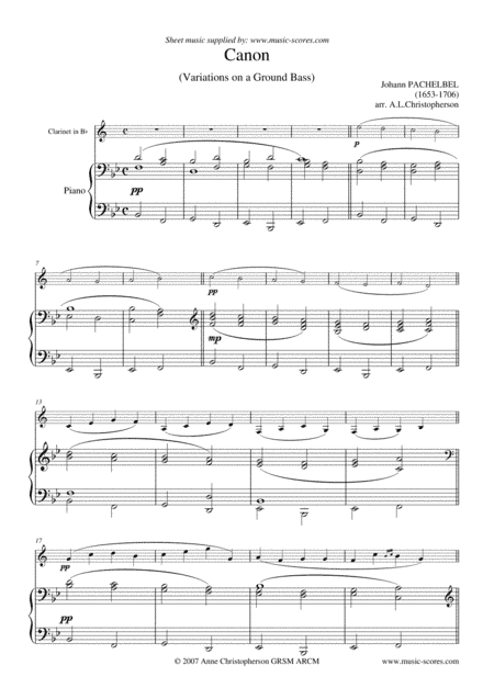 Pachelbel's Canon - easier Clarinet - Bb major (concert) (arr. Anne L Christopherson GRSM ARCM)