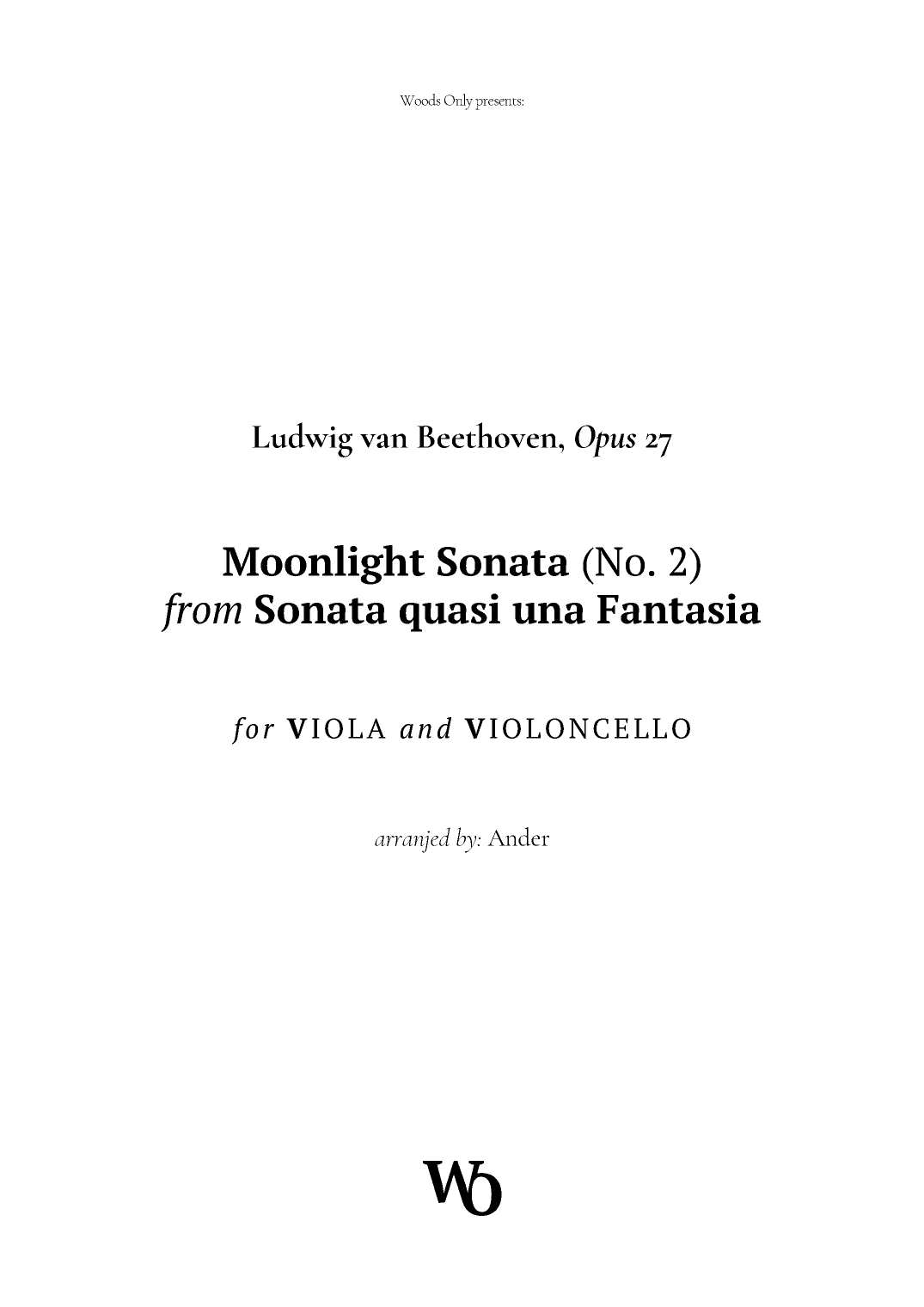 Moonlight Sonata by Beethoven for Violin and Cello (arr. Ander)