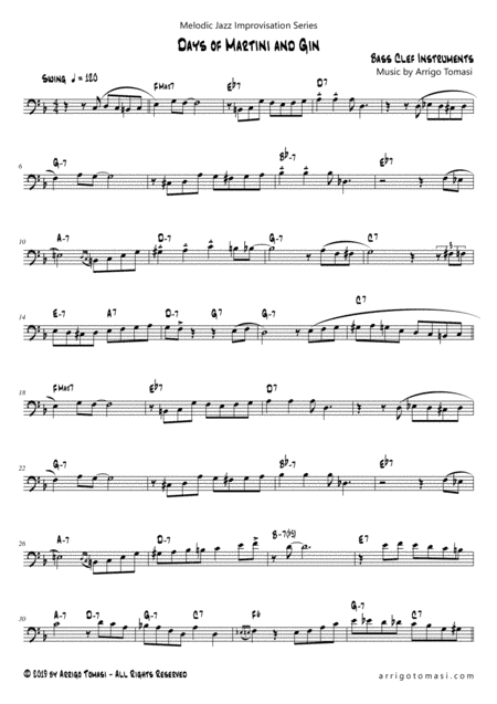 Melodic Jazz Improvisation Series: Days of Martini and Gin (Bass Clef instruments)