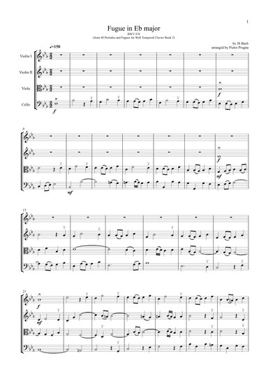 Fugue in Eb major (BWV 876) from Well Tempered Clavier 2 - by JS Bach - arranged for String Quartet (arr. Pietro Prugna)