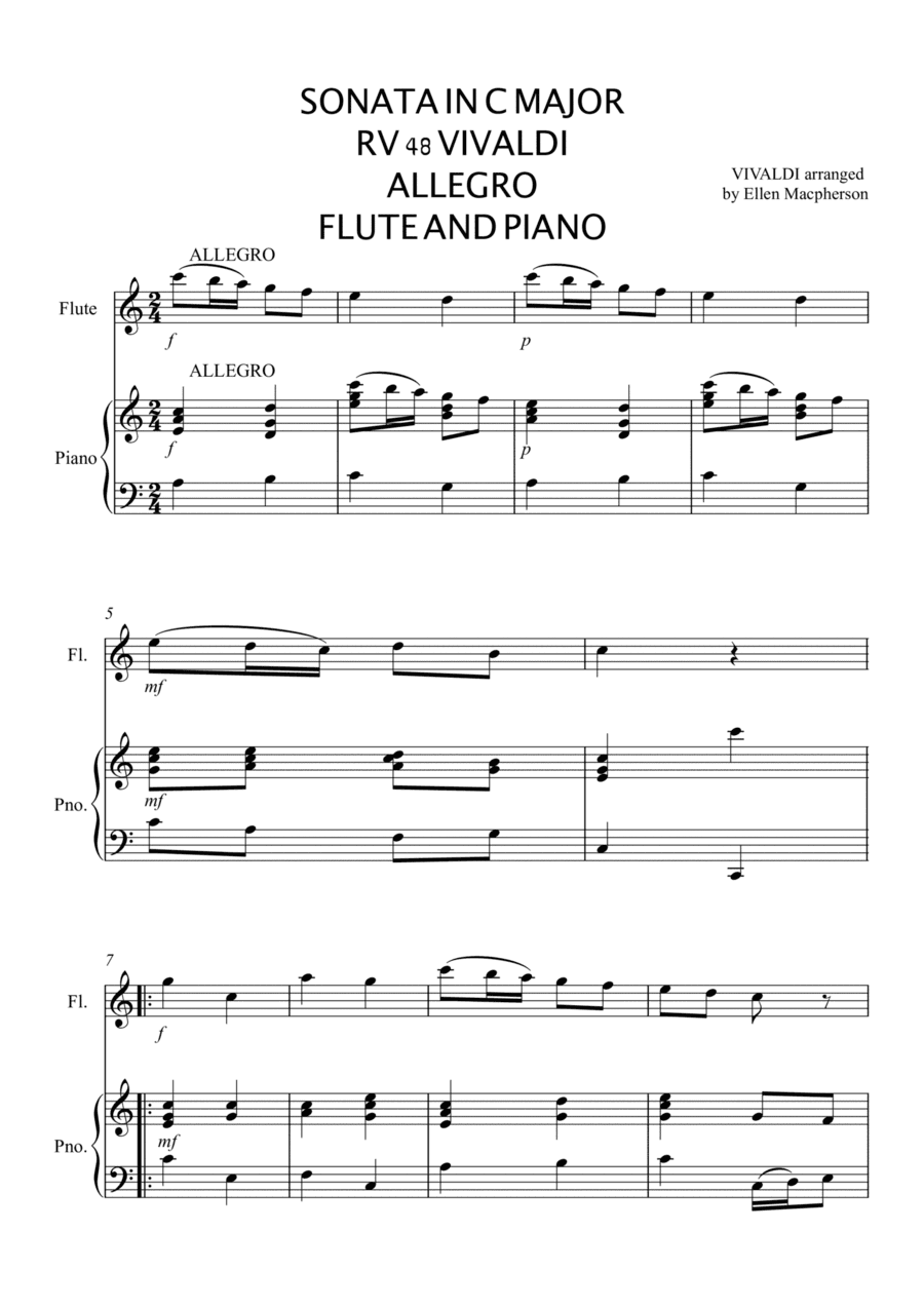 VIVALDI Sonata in C  (ALLEGRO RV 48) for Flute and Piano (arr. Ellen Macpherson)