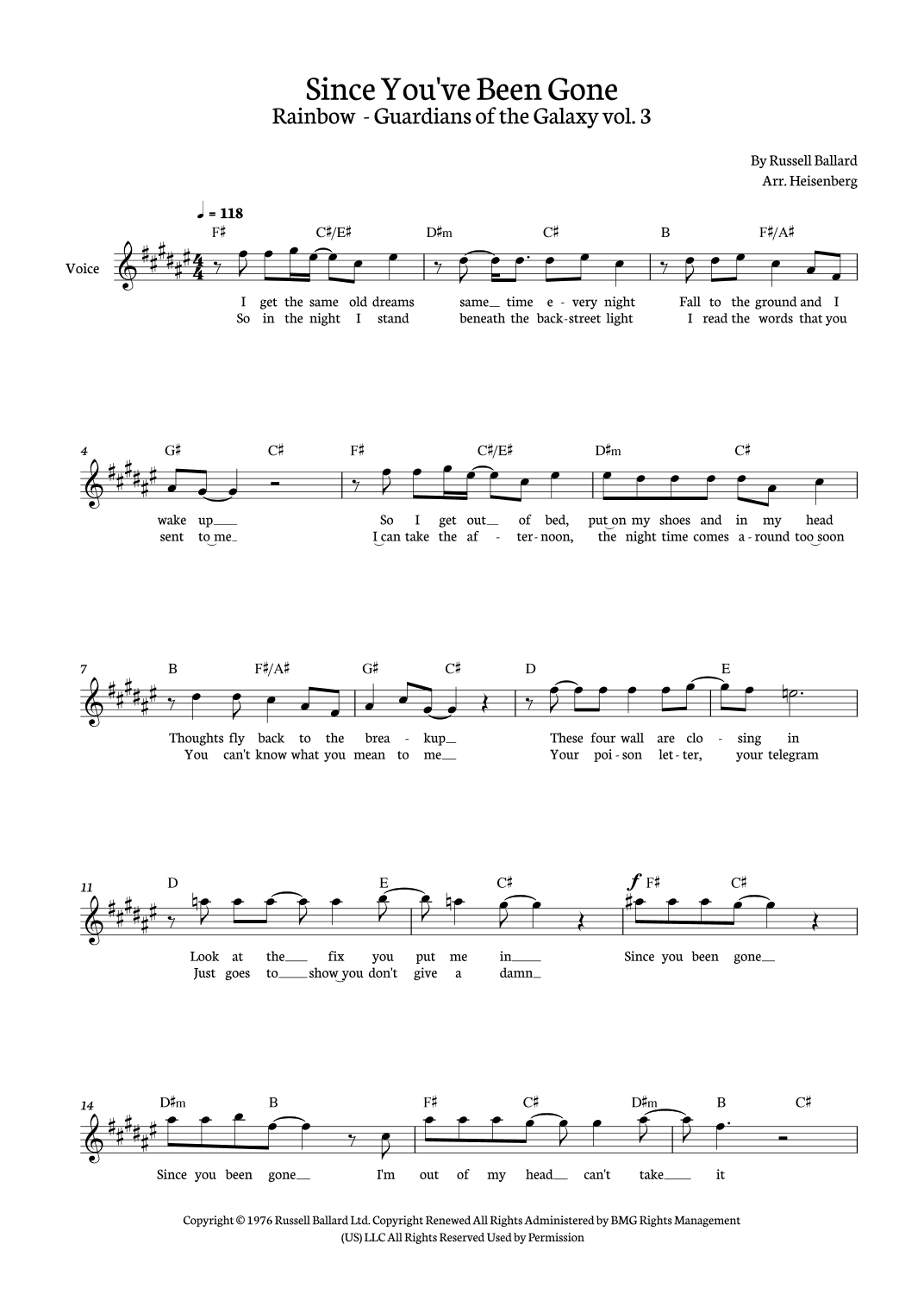 Since You've Been Gone (arr. Heisenberg)